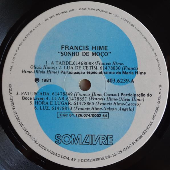 Francis Hime - Sonho De Moço | Som Livre (403.6239) - 4 Francis Hime - Sonho De Moço | Som Livre (403.6239) - 4