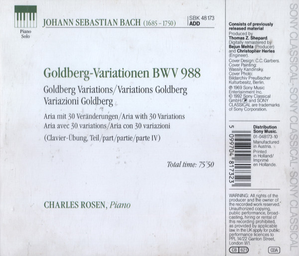 Johann Sebastian Bach , Charles Rosen - Goldberg Variations, BWV 988 | Sony Classical (SBK 48 173) - 2