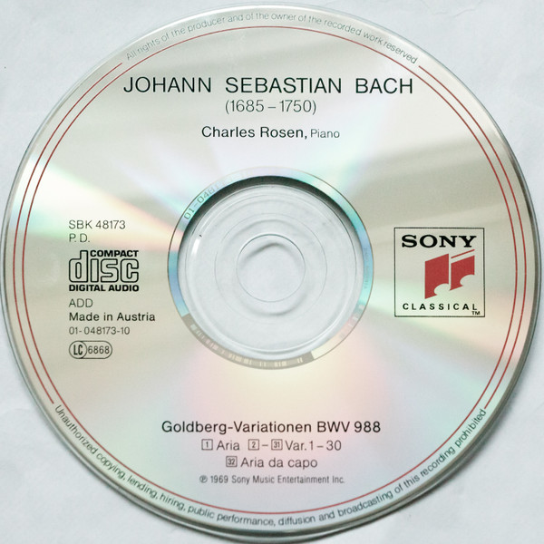 Johann Sebastian Bach , Charles Rosen - Goldberg Variations, BWV 988 | Sony Classical (SBK 48 173) - 3