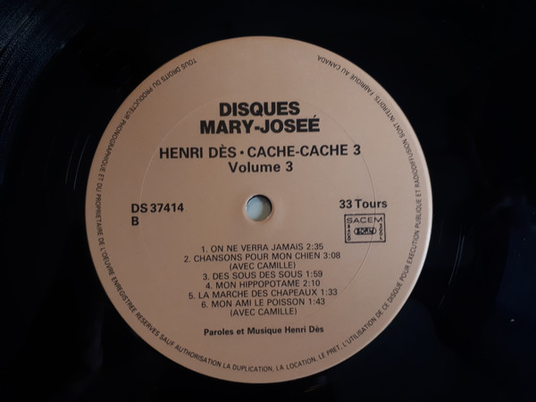 Henri Dès - Cache-Cache Volume 3 - Flagada | Disques Mary-Josée (DS 37414) - main