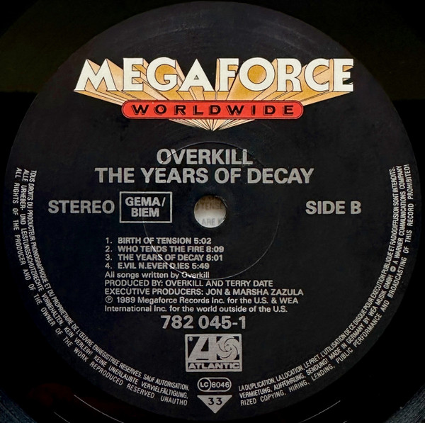 Overkill - The Years Of Decay | Megaforce Worldwide (782 045-1) - 4