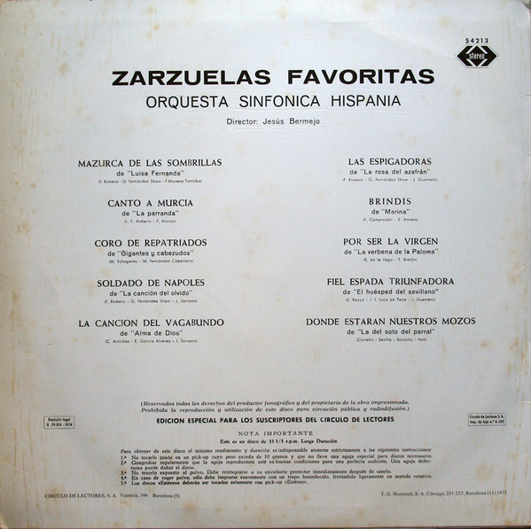 Orquesta Sinfónica Hispania Dir. Jesús Bermejo - Zarzuelas Favoritas | Orlador (54213) - 2