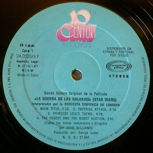 John Williams , London Symphony Orchestra - La Guerra De Las Galaxias (Star Wars) (Banda Sonora Original De La Película) | 20th Century Records (24.0020/6) - 3 John Williams , London Symphony Orchestra - La Guerra De Las Galaxias (Star Wars) (Banda Sonora Original De La Película) | 20th Century Records (24.0020/6) - 3