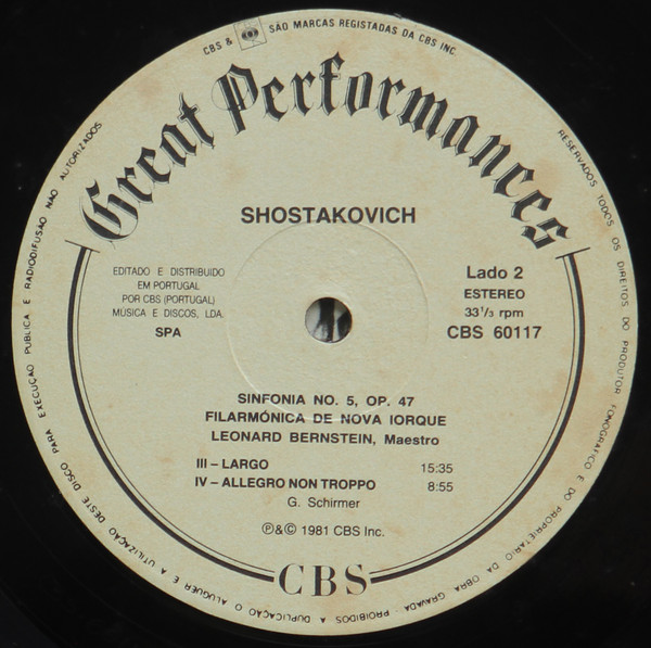 Dmitri Shostakovich , Leonard Bernstein , New York Philharmonic - Shostakovich 5th Symphony | CBS (60117) - 4 Dmitri Shostakovich , Leonard Bernstein , New York Philharmonic - Shostakovich 5th Symphony | CBS (60117) - 4