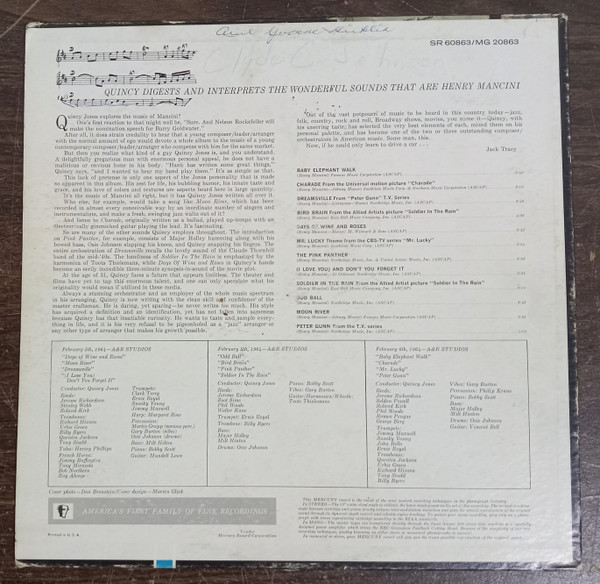 Quincy Jones - Quincy Jones Explores The Music Of Henry Mancini | Mercury (MG 20863) - 2 Quincy Jones - Quincy Jones Explores The Music Of Henry Mancini | Mercury (MG 20863) - 2