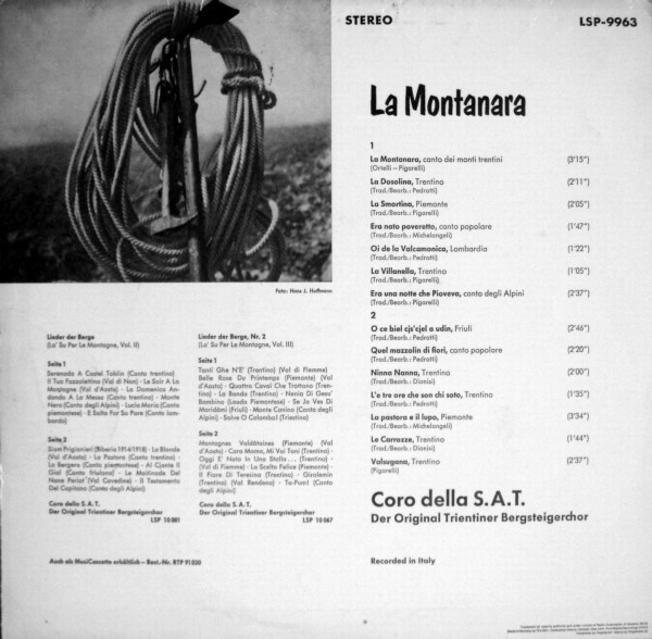 Coro Della S.A.T. - La Montanara | RCA Victor (LSP 9963) - 2 Coro Della S.A.T. - La Montanara | RCA Victor (LSP 9963) - 2