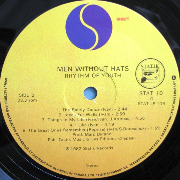 Men Without Hats - Rhythm Of Youth [Vinyl] | Sire (STAT 10) - 4
