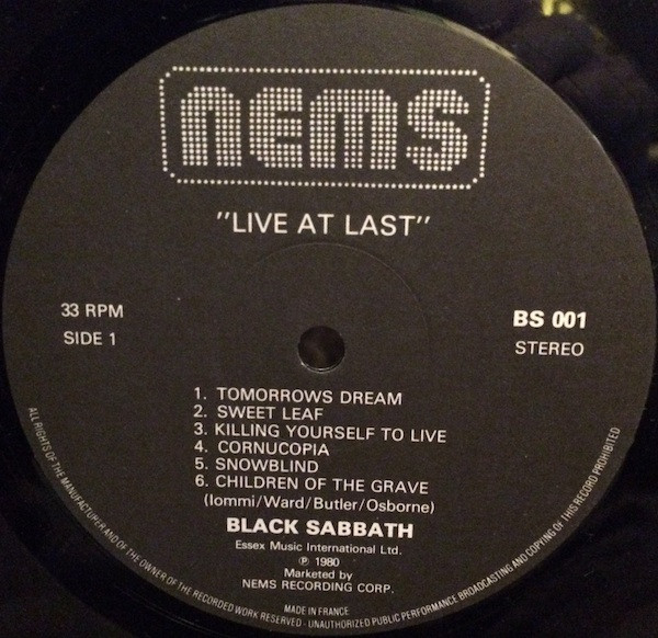Black Sabbath - Live At Last | Nems (BS 001) - 3