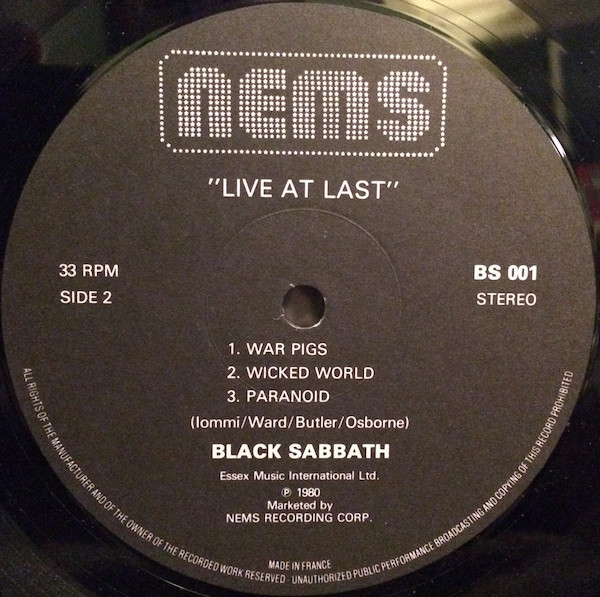 Black Sabbath - Live At Last | Nems (BS 001) - 4