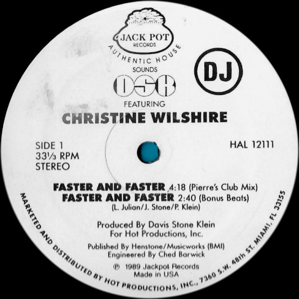 DSK Featuring Christine Wiltshire - Faster And Faster | Jack Pot Records (HAL 12111) - main DSK Featuring Christine Wiltshire - Faster And Faster | Jack Pot Records (HAL 12111) - main