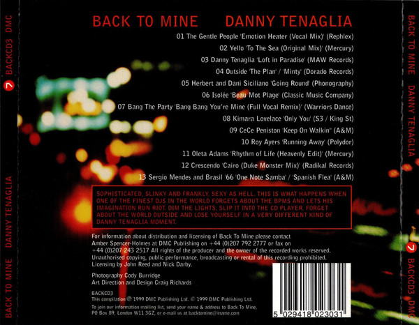 Danny Tenaglia - Back To Mine | DMC (BACKCD3) - 2