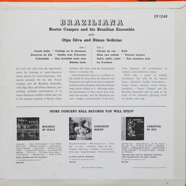 Nestor Campos & his Brazilian Ensemble With Olga Silva & Dimas Sedicias - Braziliana | Concert Hall (CP-1240) - 2 Nestor Campos & his Brazilian Ensemble With Olga Silva & Dimas Sedicias - Braziliana | Concert Hall (CP-1240) - 2