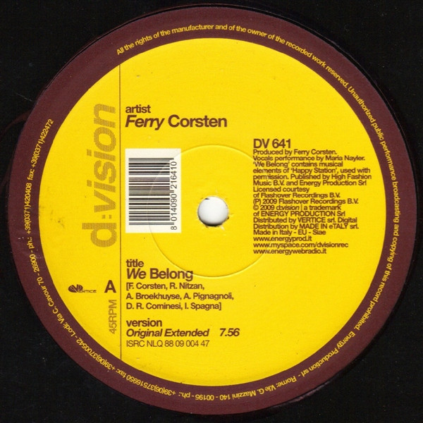 Ferry Corsten - We Belong | D:vision Records (DV 641)