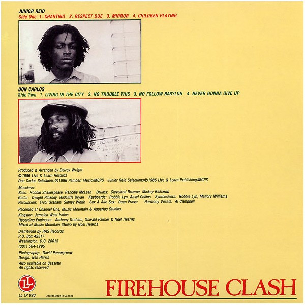 Junior Reid / Don Carlos - Firehouse Clash | Live & Learn Records (LL LP 020) - 2 Junior Reid / Don Carlos - Firehouse Clash | Live & Learn Records (LL LP 020) - 2