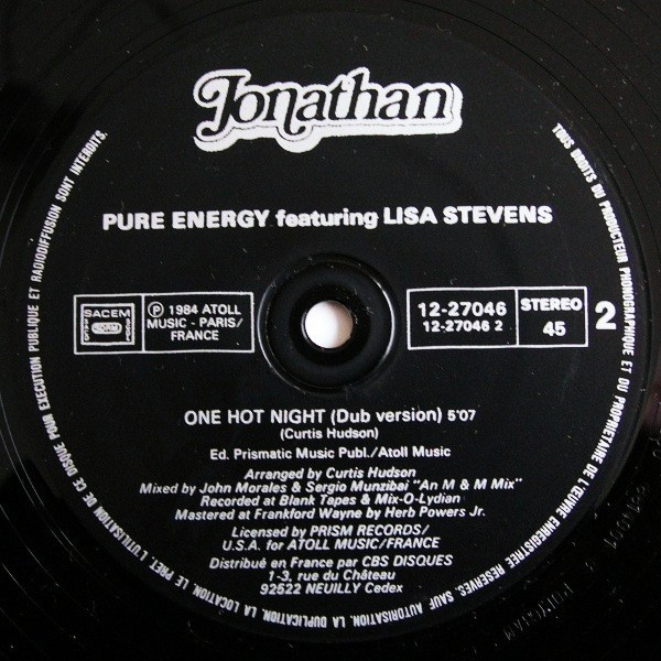Pure Energy Featuring Lisa Stevens - One Hot Night | Jonathan (ATO 12 27046) - 4