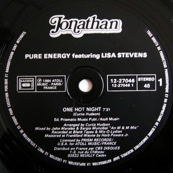Pure Energy Featuring Lisa Stevens - One Hot Night | Jonathan (ATO 12 27046) - 3