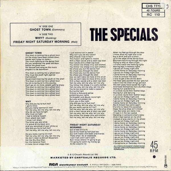 The Specials - Ghost Town | Chrysalis (CHS TT17) - 2 The Specials - Ghost Town | Chrysalis (CHS TT17) - 2