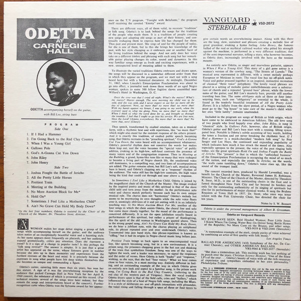 Odetta - Odetta At Carnegie Hall | Vanguard (VSD 2072) - 2 Odetta - Odetta At Carnegie Hall | Vanguard (VSD 2072) - 2