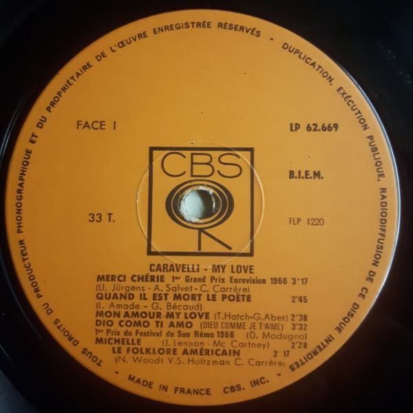 Caravelli Et Ses Violons Magiques - My Love | CBS (62669) - 3