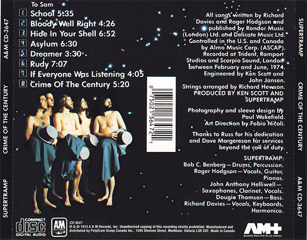 Supertramp - Crime Of The Century [CD] | A&M Records (CD-3647) - 3