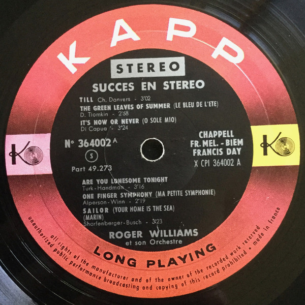 Roger Williams & His Orchestra - Succés En Stéréo | Kapp Records (364 002) - 3