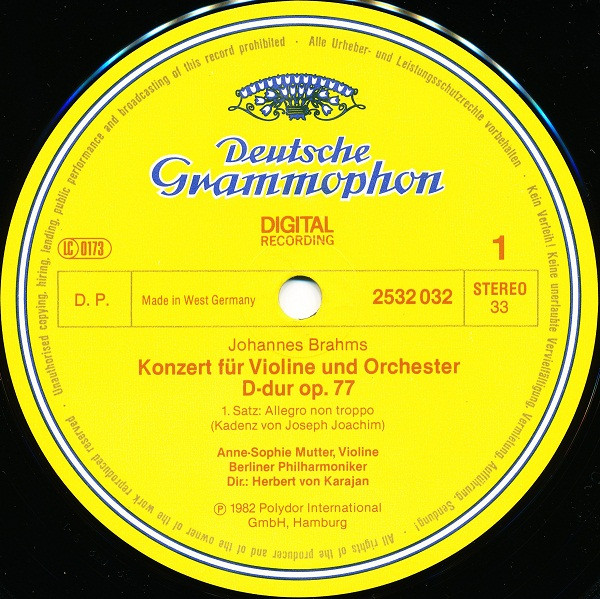 Johannes Brahms , Anne-Sophie Mutter , Berliner Philharmoniker · Herbert von Karajan - Violinkonzert = Violin Concerto | Deutsche Grammophon (2532 032) - 3