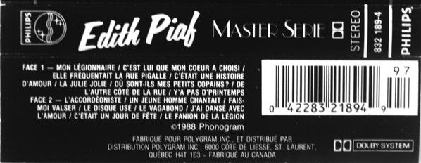 Edith Piaf - Master Serie [Cassette] | Philips (832 189-4) - 2