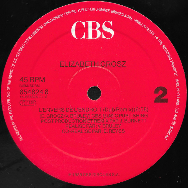 Elizabeth Grosz - L'Envers De L'Endroit (US. Club Remix) | CBS (CBS 654824 8) - 4 Elizabeth Grosz - L'Envers De L'Endroit (US. Club Remix) | CBS (CBS 654824 8) - 4