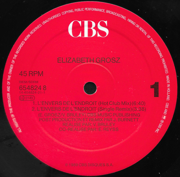 Elizabeth Grosz - L'Envers De L'Endroit (US. Club Remix) | CBS (CBS 654824 8) - 3 Elizabeth Grosz - L'Envers De L'Endroit (US. Club Remix) | CBS (CBS 654824 8) - 3