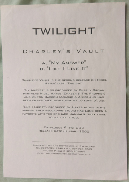Charley's Vault - My Answer | Twilight (TWI002) - 2