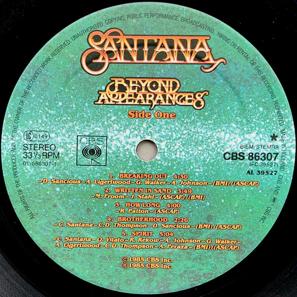 Santana - Beyond Appearances | CBS (CBS 86307) - 3