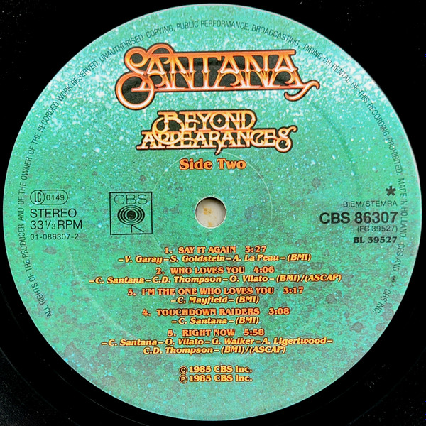 Santana - Beyond Appearances | CBS (CBS 86307) - 4