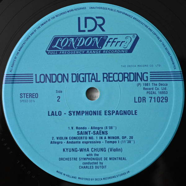 Édouard Lalo , Camille Saint-Saëns , Kyung-Wha Chung , Charles Dutoit , Orchestre Symphonique De Montréal - Symphonie Espagnole / Violin Concerto No.1 | London Records (LDR 71029) - 4 Édouard Lalo , Camille Saint-Saëns , Kyung-Wha Chung , Charles Dutoit , Orchestre Symphonique De Montréal - Symphonie Espagnole / Violin Concerto No.1 | London Records (LDR 71029) - 4