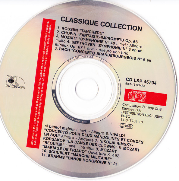 Unknown Artist - Classique Collection | CBS (CD LSP 45704) - 3