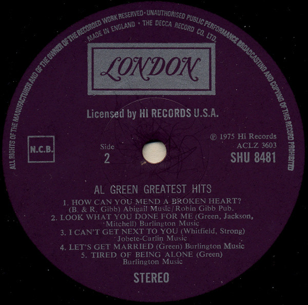 Al Green - Greatest Hits | London Records (SHU 8481) - 3
