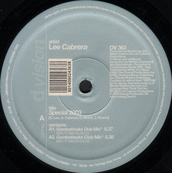 Lee-Cabrera - Special 2003 (The Remixes) | D:vision Records (DV 363) - 2