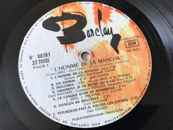 Jacques Brel , Joan Diener - L'homme De La Mancha | Barclay (80 381) - 4