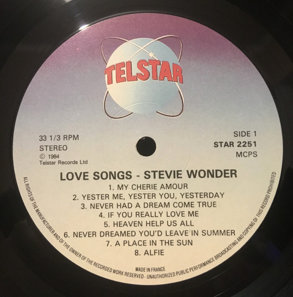 Stevie Wonder - Love Songs | Telstar (STAR 2251) - 2