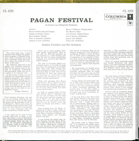 Dominic Frontiere And His Orchestra - Pagan Festival (An Exotic Love Ritual For Orchestra) | Columbia (CL 1273) - 2 Dominic Frontiere And His Orchestra - Pagan Festival (An Exotic Love Ritual For Orchestra) | Columbia (CL 1273) - 2