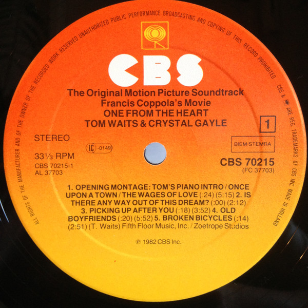 Tom Waits And Crystal Gayle - One From The Heart - The Original Motion Picture Soundtrack Of Francis Coppola's Movie | CBS (CBS 70215) - 3