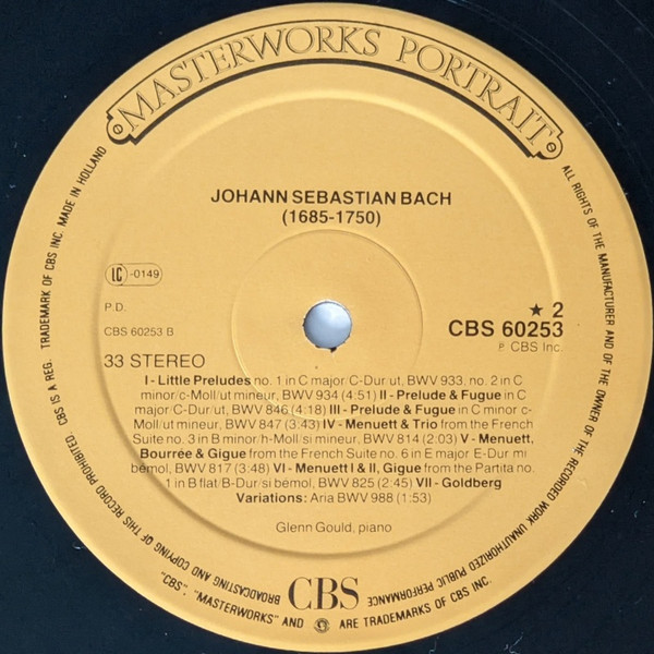 Glenn Gould Plays Johann Sebastian Bach - Italian Concerto, Preludes, Fugues, Etc ... | CBS Masterworks (CBS 60253) - 4