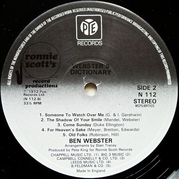 Ben Webster - Ronnie Scott's Presents Ben Webster - Webster's Dictionary | Ronnie Scott's Record Productions (N 112) - 4 Ben Webster - Ronnie Scott's Presents Ben Webster - Webster's Dictionary | Ronnie Scott's Record Productions (N 112) - 4