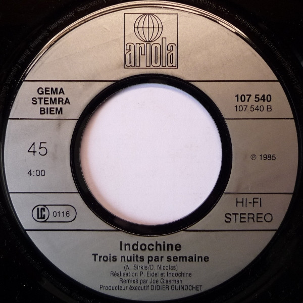 Indochine - 3e Sexe / 3 Nuits Par Semaine | Ariola (107 540) - 4