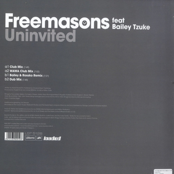 Freemasons Feat. Bailey Tzuke - Uninvited | Legato Records (LGT 5128) - 2 Freemasons Feat. Bailey Tzuke - Uninvited | Legato Records (LGT 5128) - 2