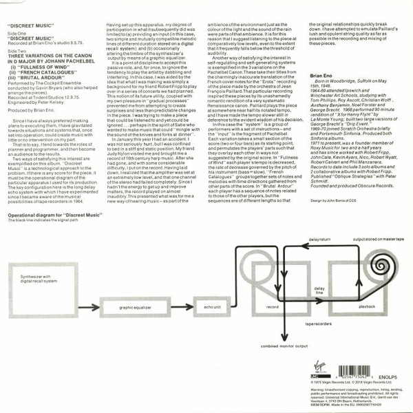 Brian Eno - Discreet Music | Virgin EMI Records (ENOLP5) - 2