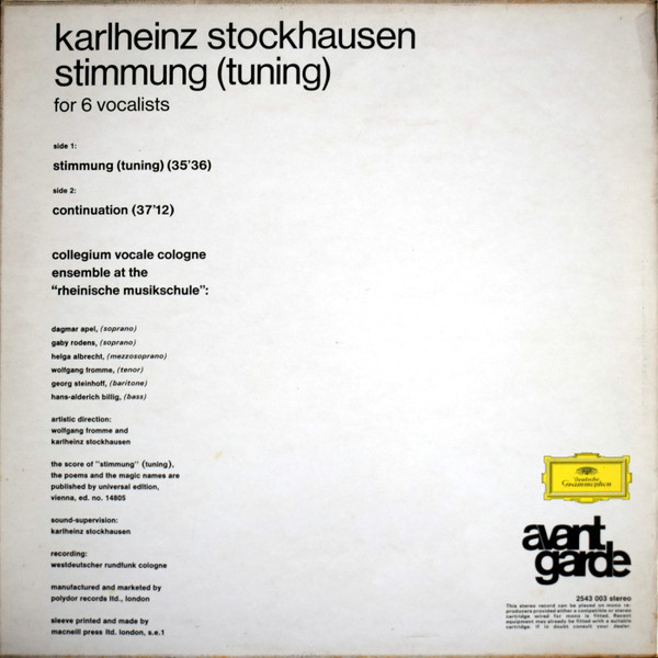 Karlheinz Stockhausen - Collegium Vocale Köln , Director: Wolfgang Fromme - Stimmung | Deutsche Grammophon (2543 003)