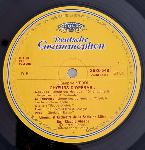Giuseppe Verdi / Coro Del Teatro Alla Scala Et Orchestra Del Teatro Alla Scala , Claudio Abbado - Choeurs D'Opéras | Deutsche Grammophon (2530 549) - 3 Giuseppe Verdi / Coro Del Teatro Alla Scala Et Orchestra Del Teatro Alla Scala , Claudio Abbado - Choeurs D'Opéras | Deutsche Grammophon (2530 549) - 3