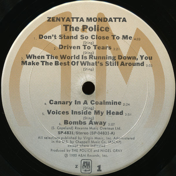 The Police - Zenyatta Mondatta | A&M Records (SP-4831) - 2 The Police - Zenyatta Mondatta | A&M Records (SP-4831) - 2