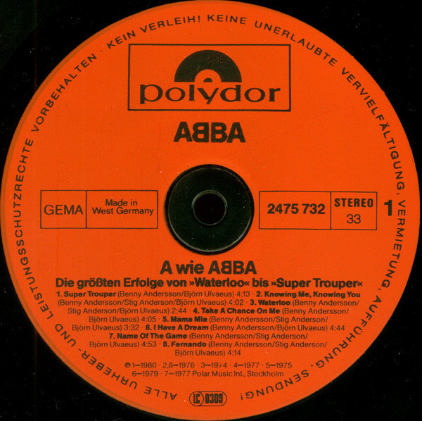 ABBA - A Wie ABBA (Die Grössten Erfolge Von »Waterloo« Bis »Super Trouper«) | Polydor (2475 732) - 3