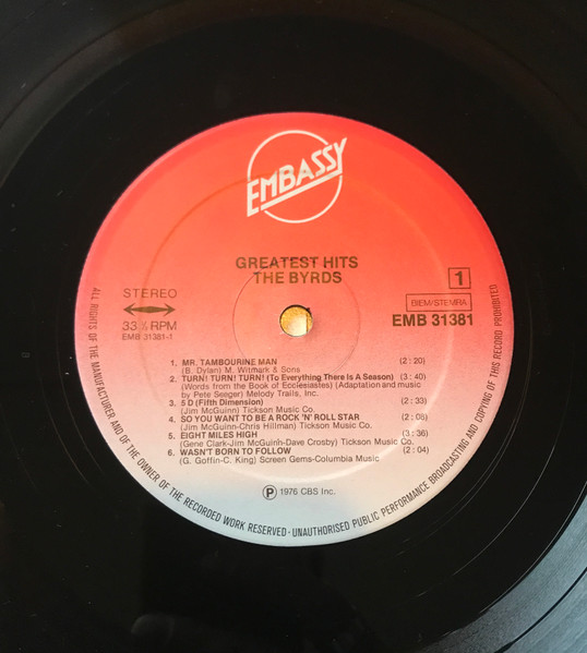 The Byrds - Greatest Hits | Embassy (EMB 31381) - 3